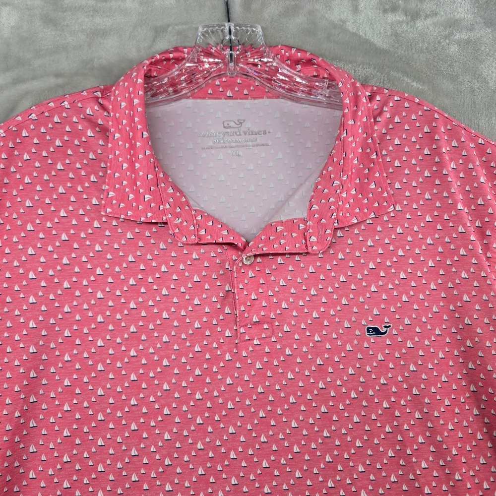 Vineyard Vines Polo Shirt Mens XL Pink Sailboat Performance Short Sleeve Stretch
